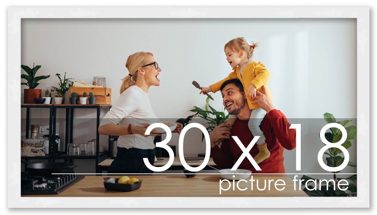 30x18 Solid Wood Picture Frame with UV-Resistant Acrylic & Acid-Free Backing, Available in 6 Finishes: Matte Black, Matte White, Metallic Bronze, Silver, Natural Wood Grain & Mahogany